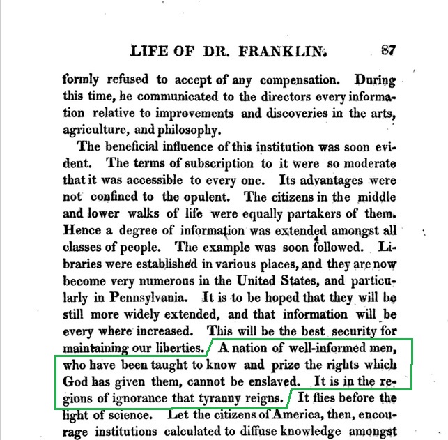 Page 87 of Stuber and Vaughans 1800 Life of Dr. Franklin, from Google Books